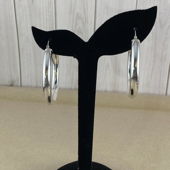 Sterling Silver 5mm thick Round Large 1.55 inch Hollow Tubular Hoop Earrings 40m - Picture 3 of 6